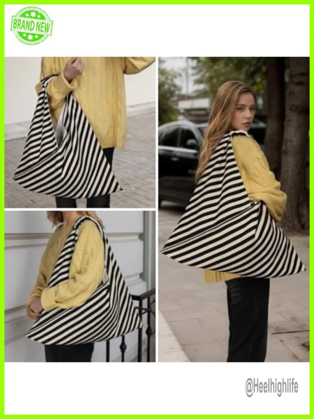 Large 16oz Canvas Hobo Bag with Striped Design for Work Travel